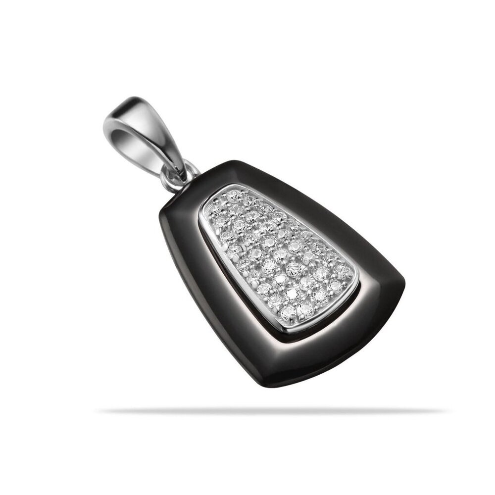 Ceramic and Sterling Silver Center with Pave Simulated Diamond Set Pendant
